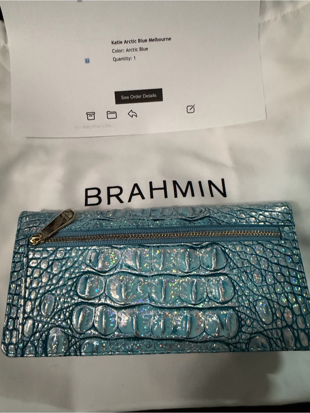 Brahmin Artic Blue Melbourne Croc-Embossed Leather Crossbody with Gold Hardware - Picture 12 of 15